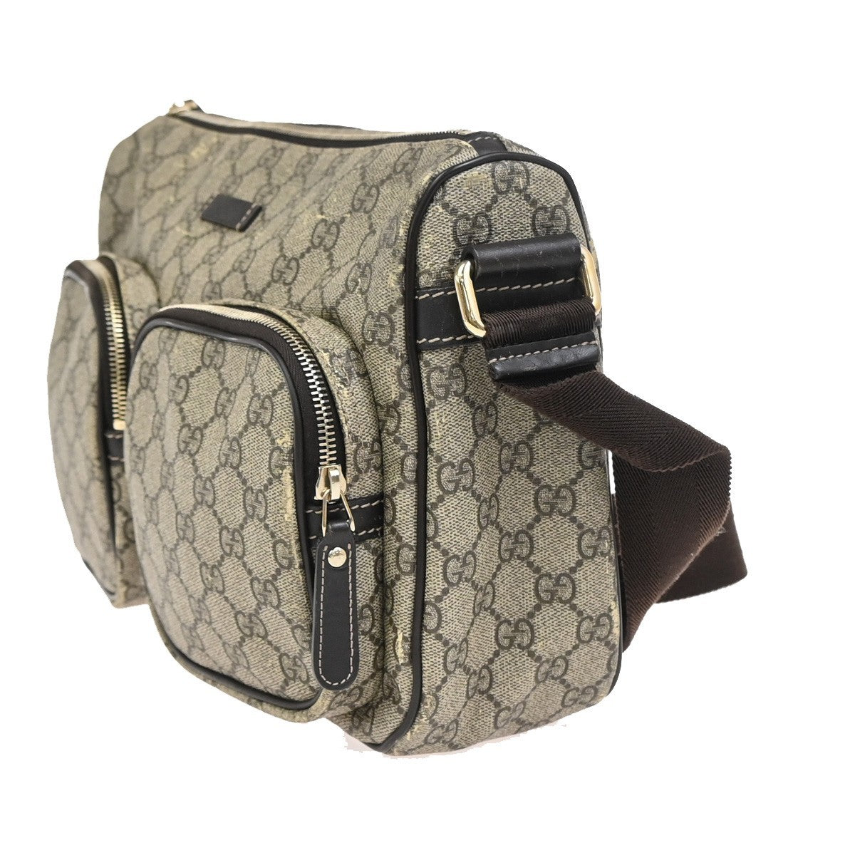 GUCCI GG Pattern Shoulder Messenger Bag Supreme Leather Brown GHW Italy 61KC909