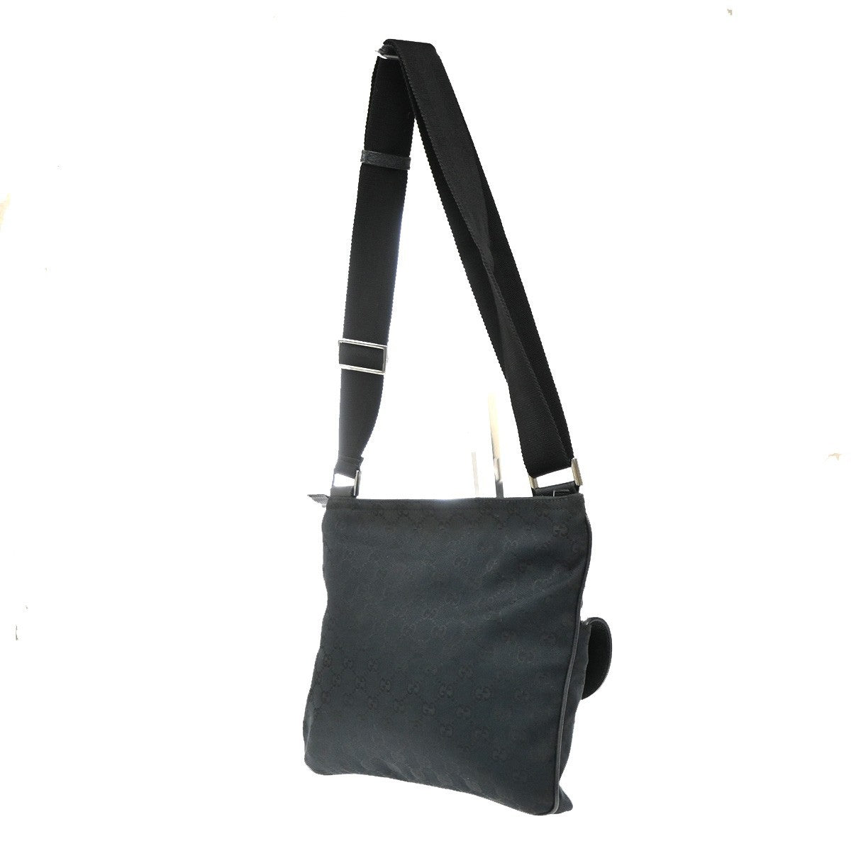 GUCCI Logo GG Pattern Shoulder Bag Canvas Leather Black SHW Italy 16YJ133