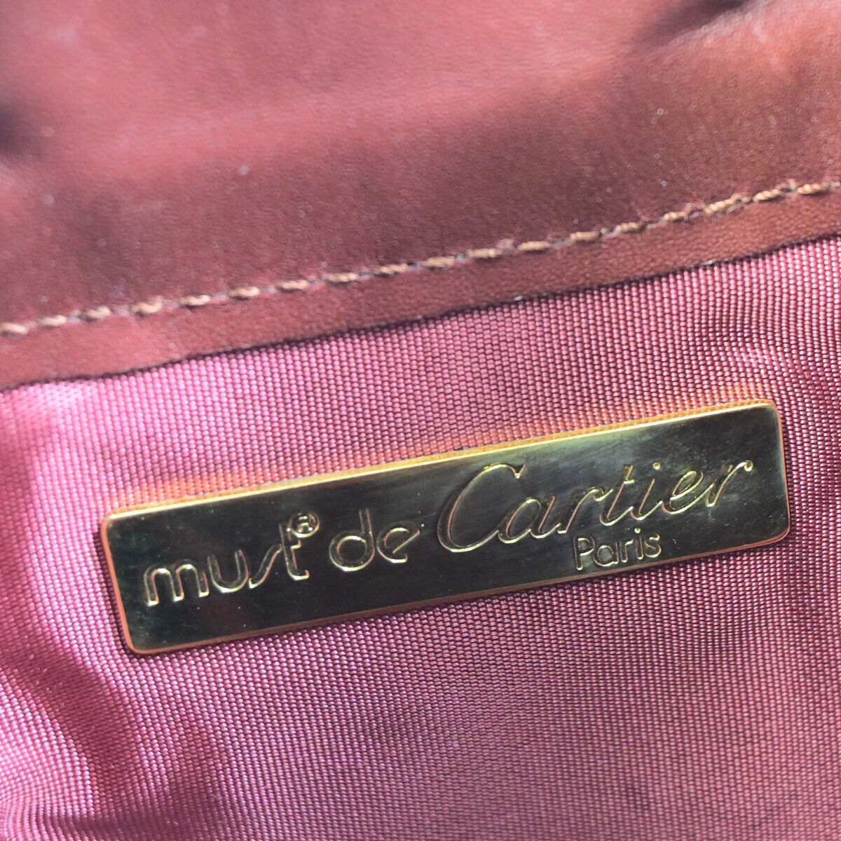 MUST DE CARTIER 2C Logo Drawstring Shoulder Bag Leather Bordeaux GHW 64YE754