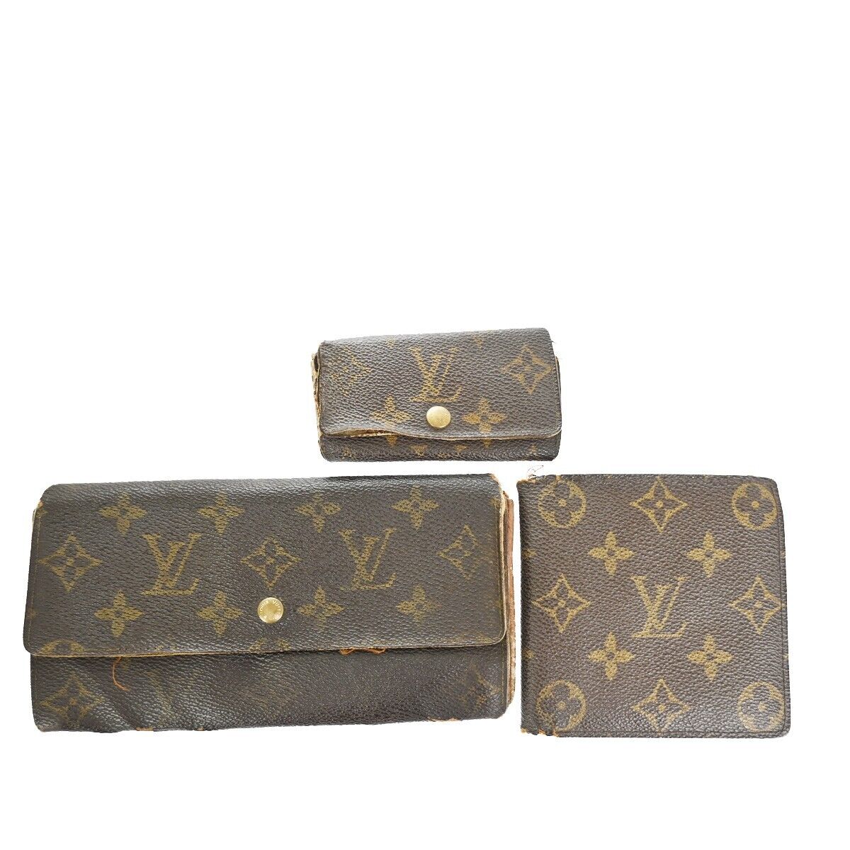 LOUIS VUITTON 3 Set Wallet 6Hooks Key Case Monogram Leather Brown 66YA836