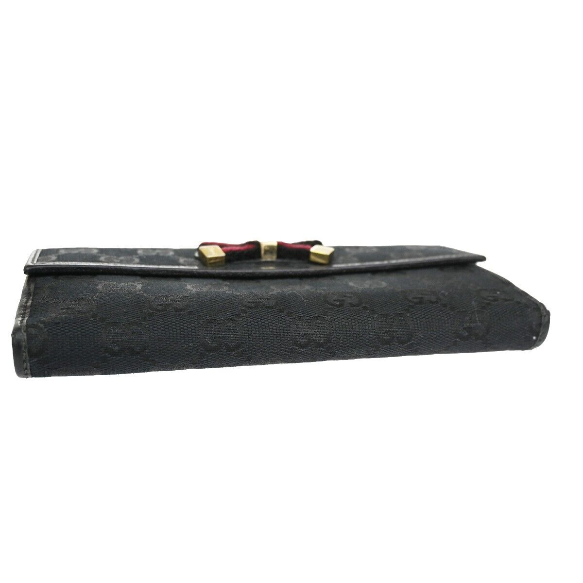 GUCCI Princy GG Pattern Long Bifold Wallet Purse Canvas Leather Black 02YD939