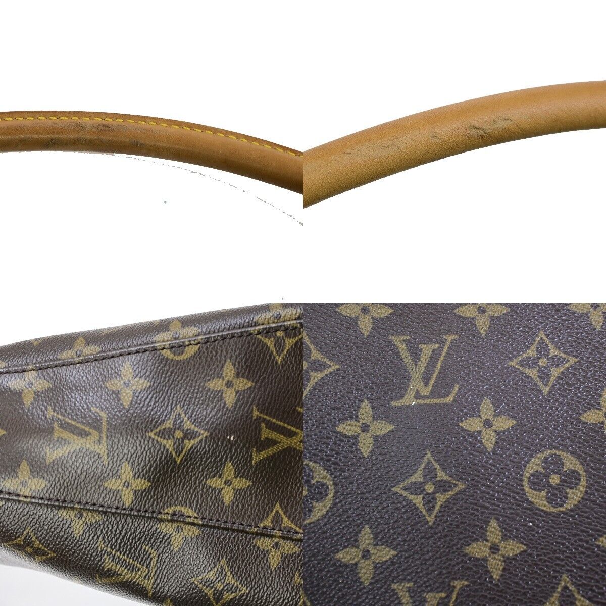 LOUIS VUITTON Logo Looping GM Shoulder Bag Monogram Leather Brown M51145 14EE098