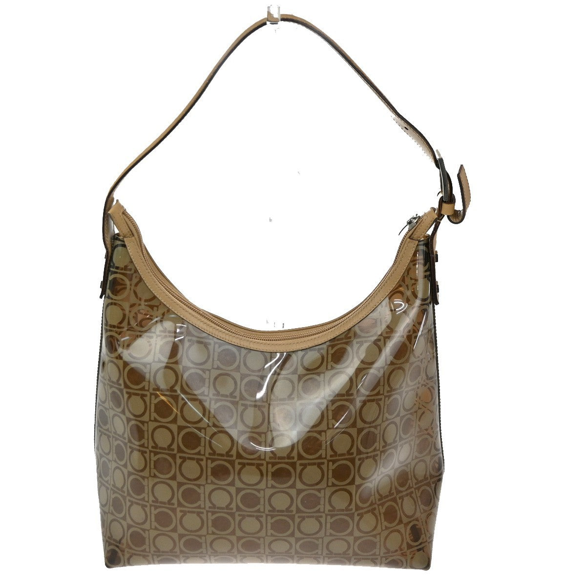 SALVATORE FERRAGAMO Logo Shoulder Bag Vinyl Leather Brown Clear SHW 04TA442