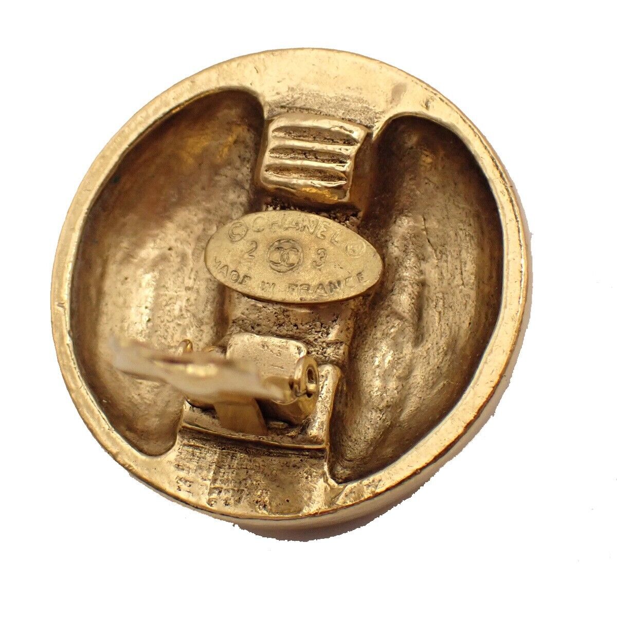 CHANEL CC Logo Rhinestone Round Button Earrings 23 Clip-On GHW Vintage 84YE513