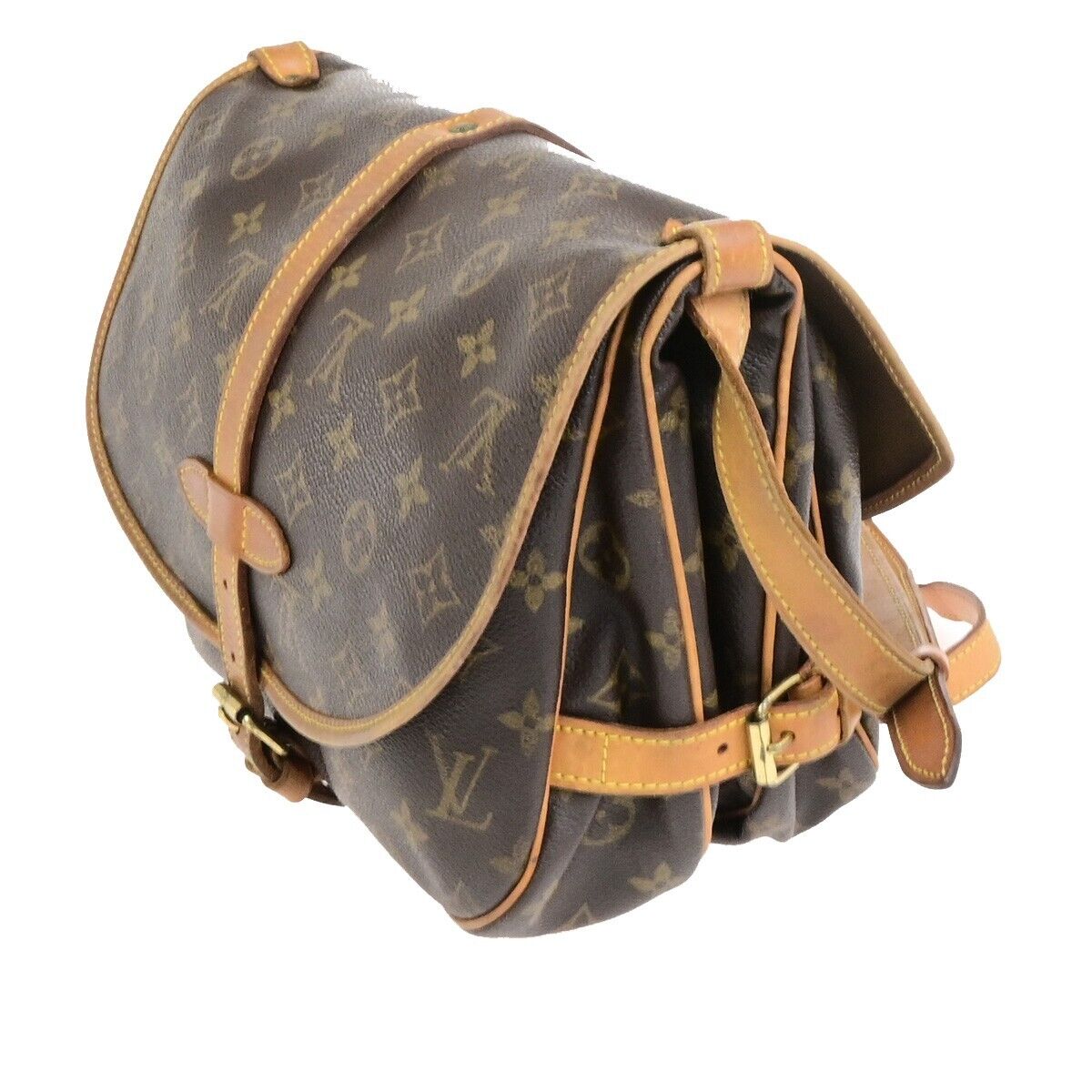 LOUIS VUITTON Logo Saumur MM Shoulder Bag Monogram Leather Brown M40710 83FB519