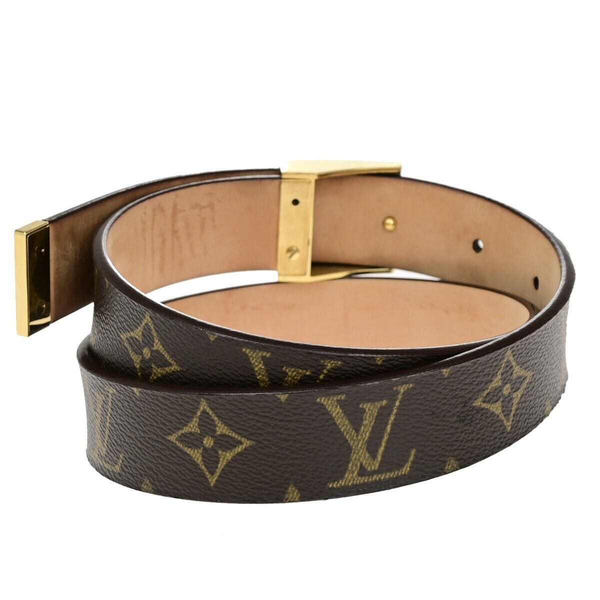 LOUIS VUITTON Logo Ceinture Carre Belt Monogram Leather Brown GHW Spain 33YF315