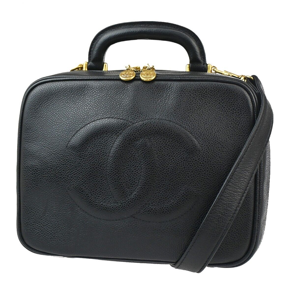 CHANEL CC Logo Vanity Cosmetic 2Way Hand Bag Caviar Leather Black GHW 304RJ716