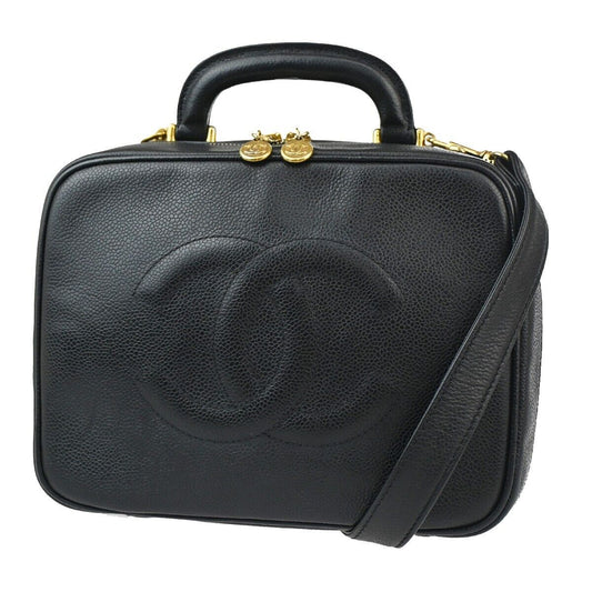 CHANEL CC Logo Vanity Cosmetic 2Way Hand Bag Caviar Leather Black GHW 304RJ716