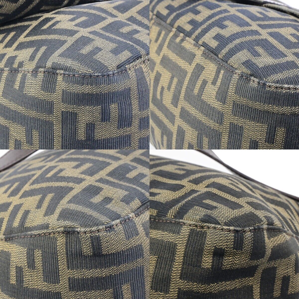FENDI Logo Mamma Zucca Pattern Shoulder Bag Canvas Leather Brown SHW 74FB302