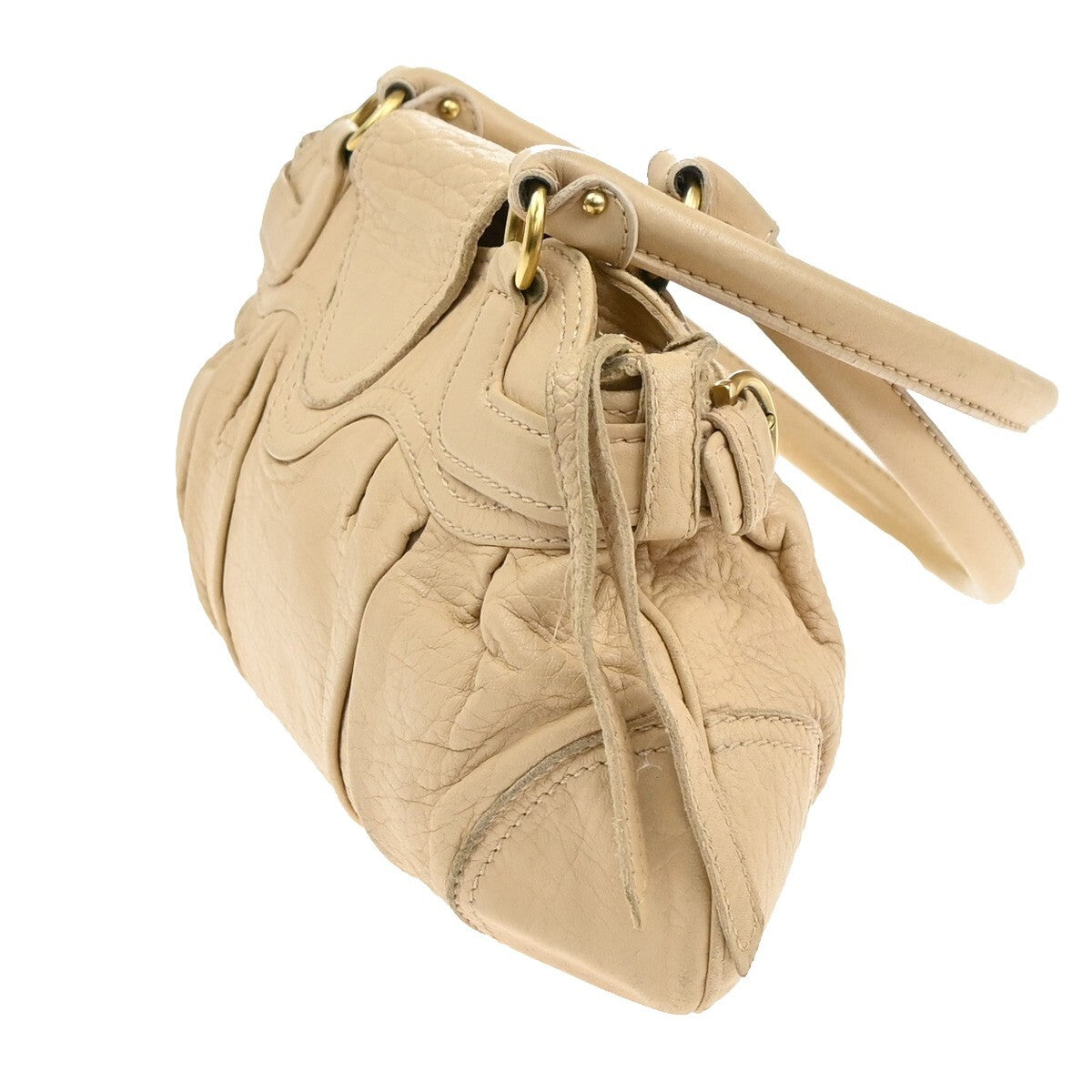 SALVATORE FERRAGAMO Logo Marisa Gancini Shoulder Bag Leather Beige Italy 04EE747