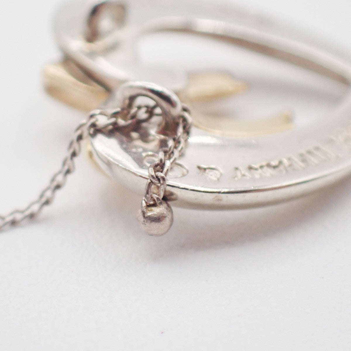 TIFFANY & CO. Logo Ribbon Heart 16mm Chain Necklace AG925 Gold 750 63KC886
