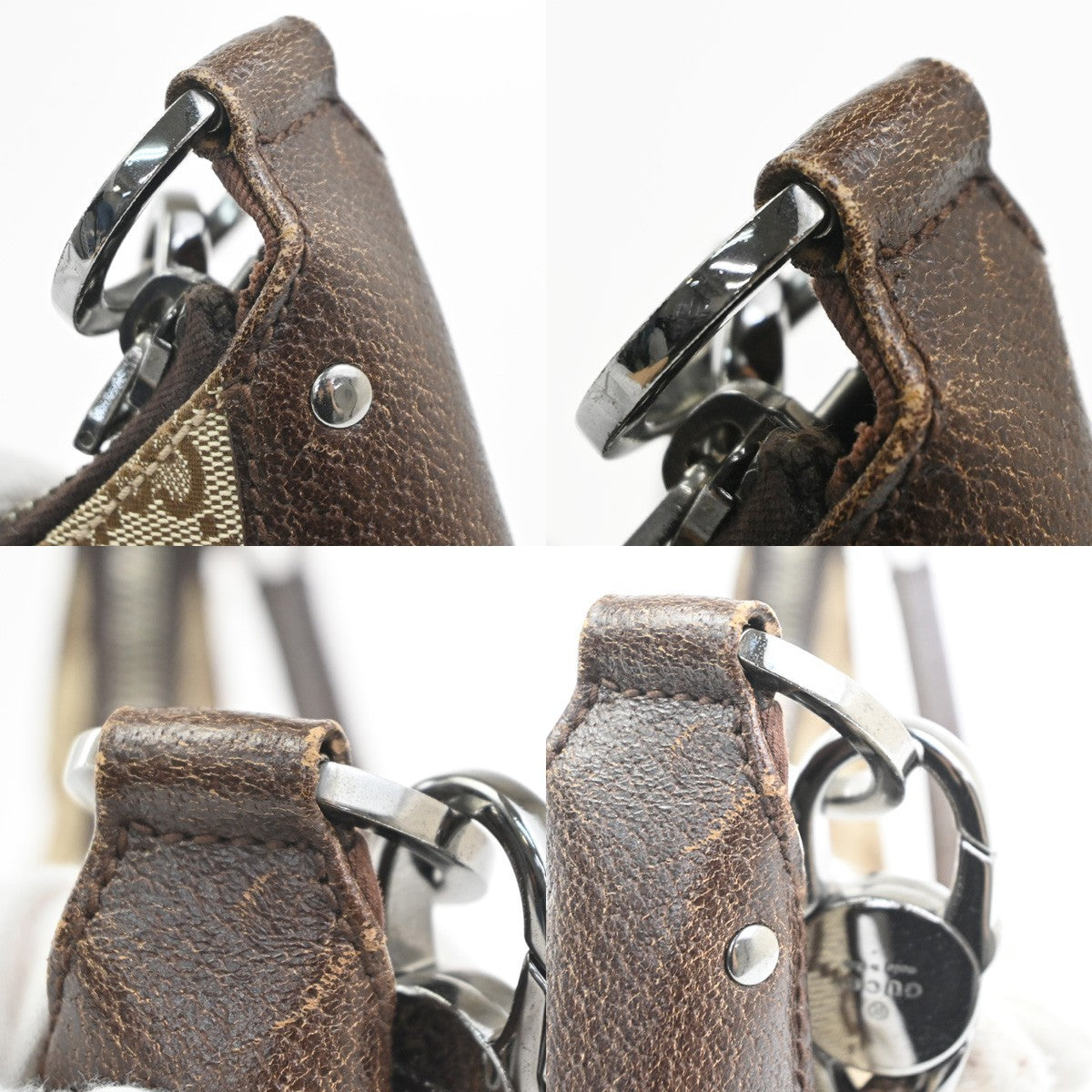 GUCCI Logo GG Pattern Shoulder Hand Bag Canvas Leather Beige Brown Italy 76MA490