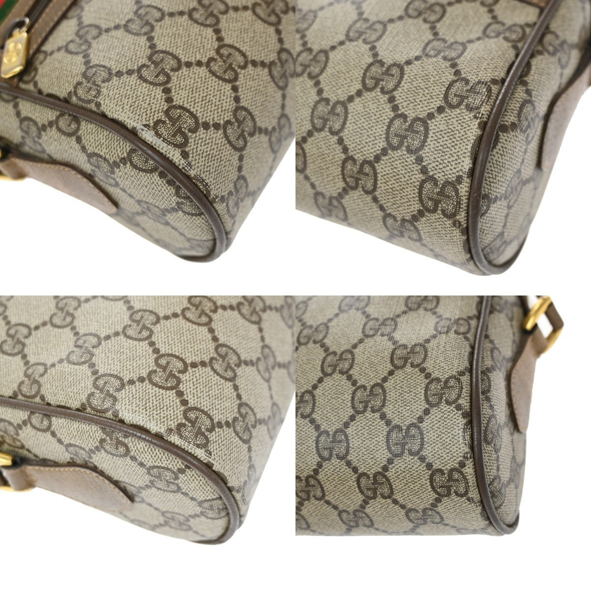 GUCCI Logo Web Sherry GG Pattern Shoulder Bag PVC Leather Brown Italy 67YJ168