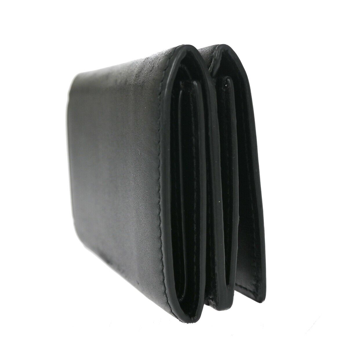 BALENCIAGA Logo Everyday Mini Trifold Wallet Purse Leather Black Italy 64EA106