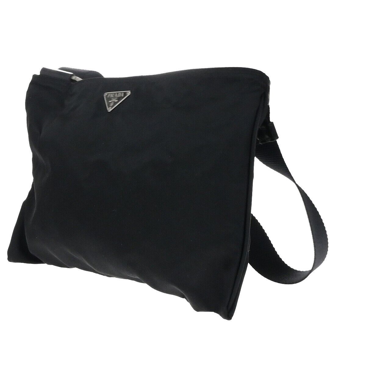 PRADA MILANO Logo Tessuto Crossbody Shoulder Bag Nylon Leather Black 30ED660