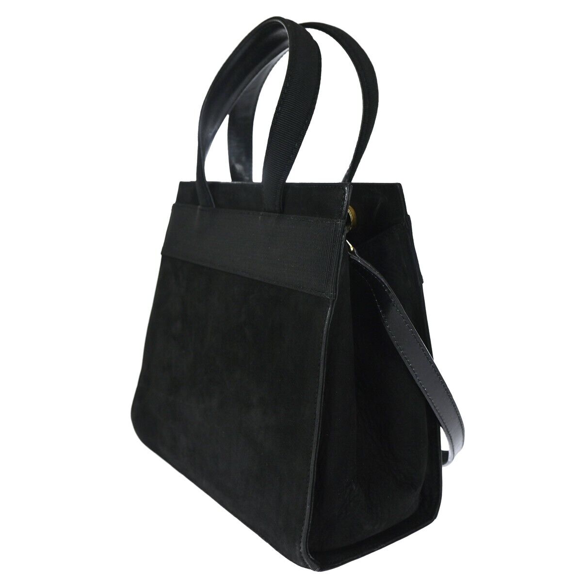 SALVATORE FERRAGAMO Logo Vara 2Way Shouldr Hand Bag Suede Leather Black 64ED395