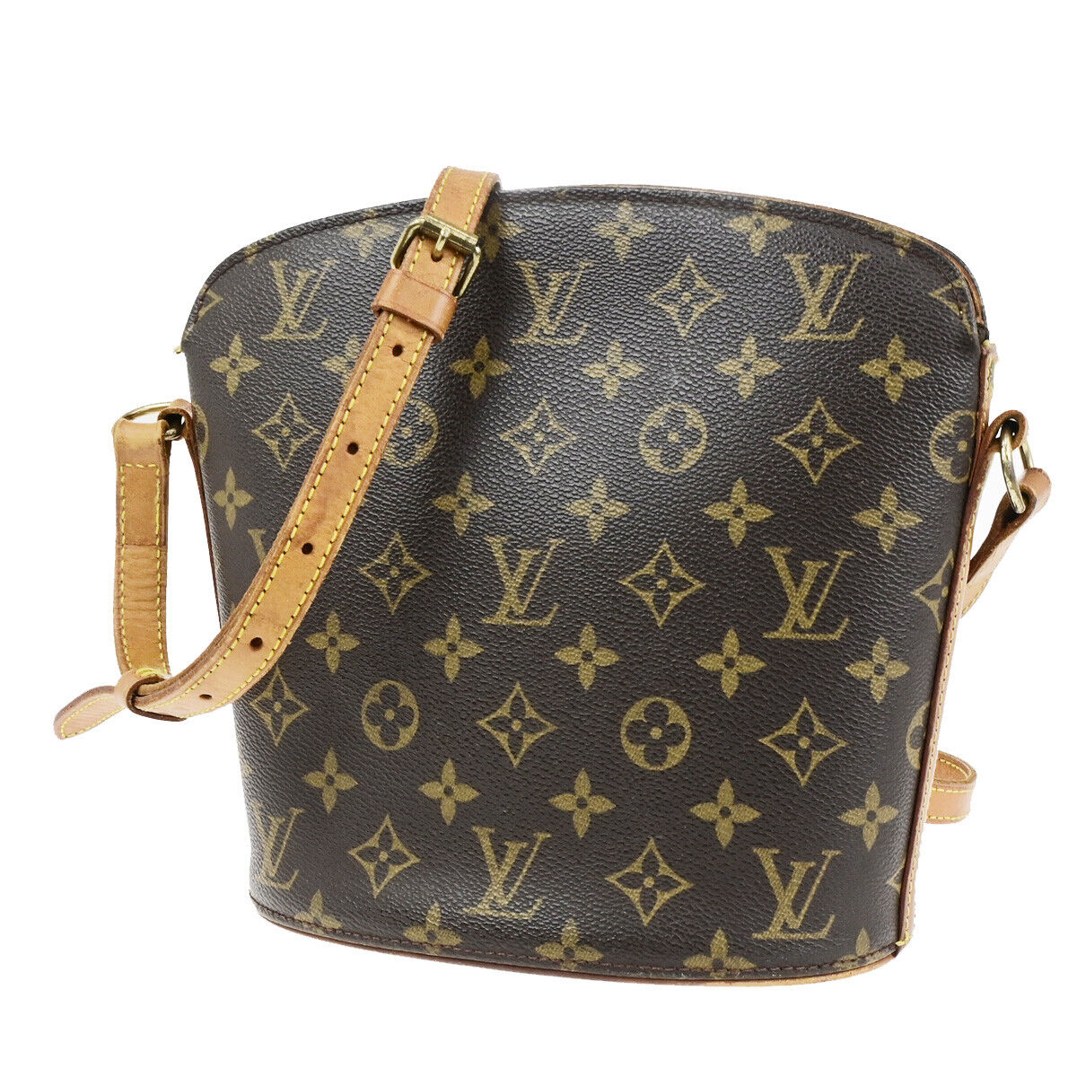 LOUIS VUITTON Logo Drouot Shoulder Bag Monogram Leather Brown M51290 34SJ621