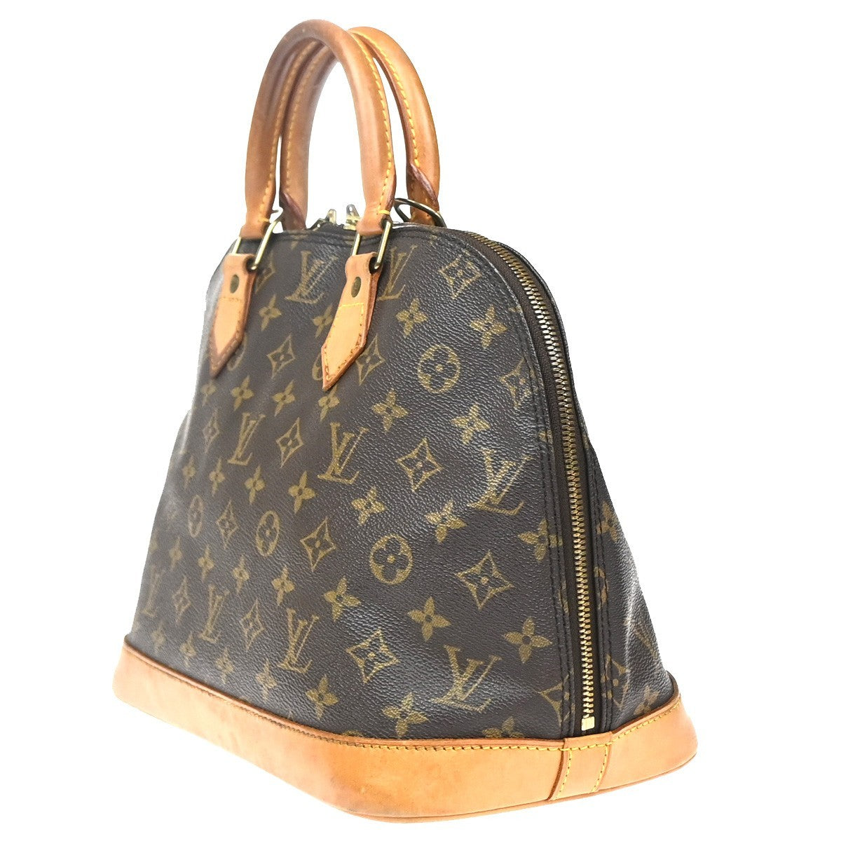 LOUIS VUITTON LV Logo Alma Hand Bag Monogram Leather Brown USA M51130 70YH993