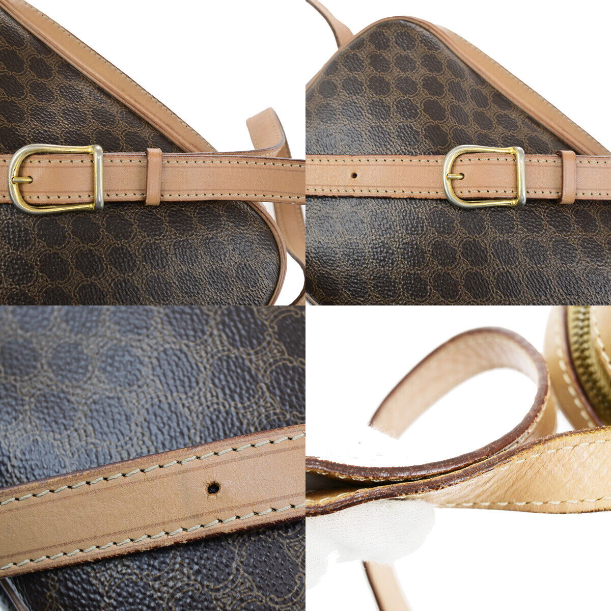 CELINE Logo Macadam Pattern Shoulder Bag PVC Leather Brown GHW Italy 35YG591