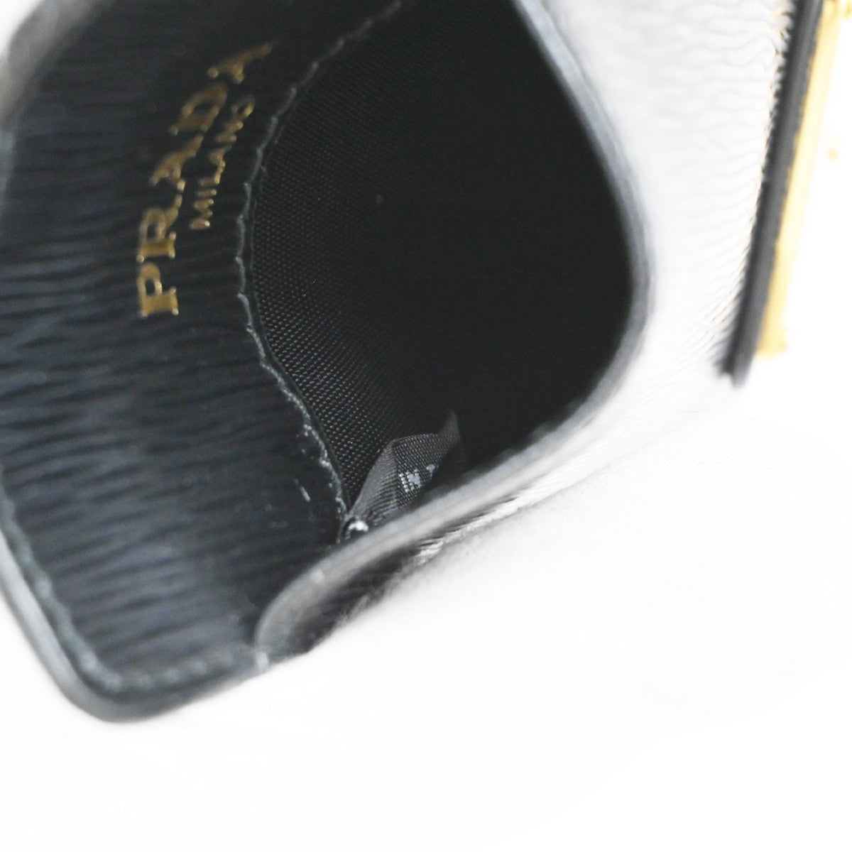 PRADA Logo Strap Card Pass Case Leather Black GHW 65RP149