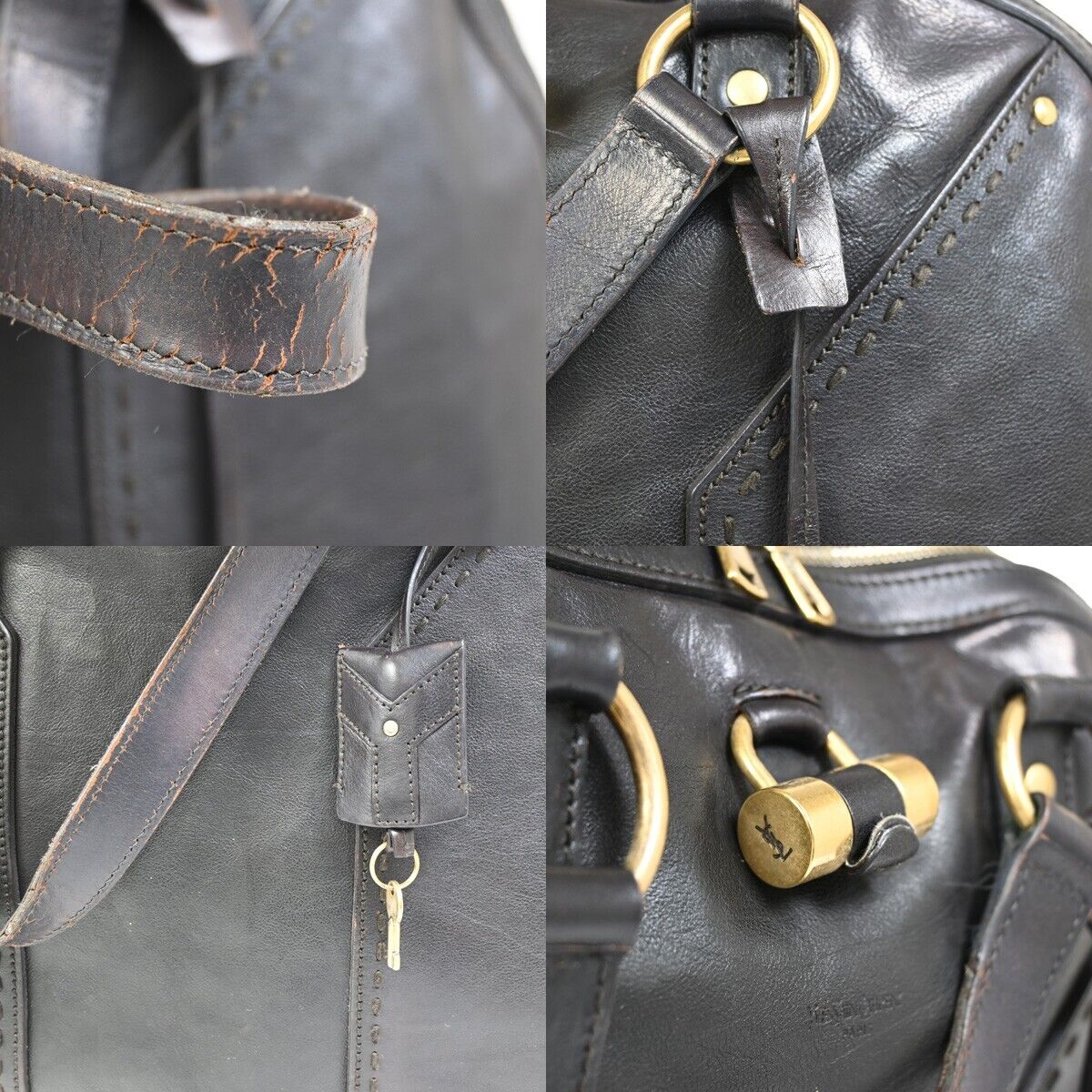 YVES SAINT LAURENT YSL Logo Rive Gauche Hand Bag Soft Leather Brown 62SH775