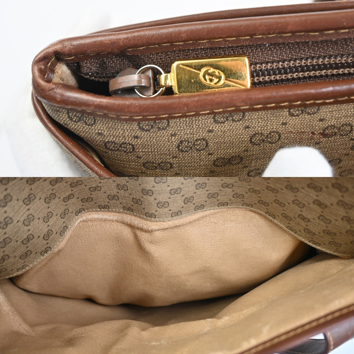 GUCCI Logo Micro GG Pattern Shoulder Tote Bag PVC Leather Brwn GHW Italy 05KC980