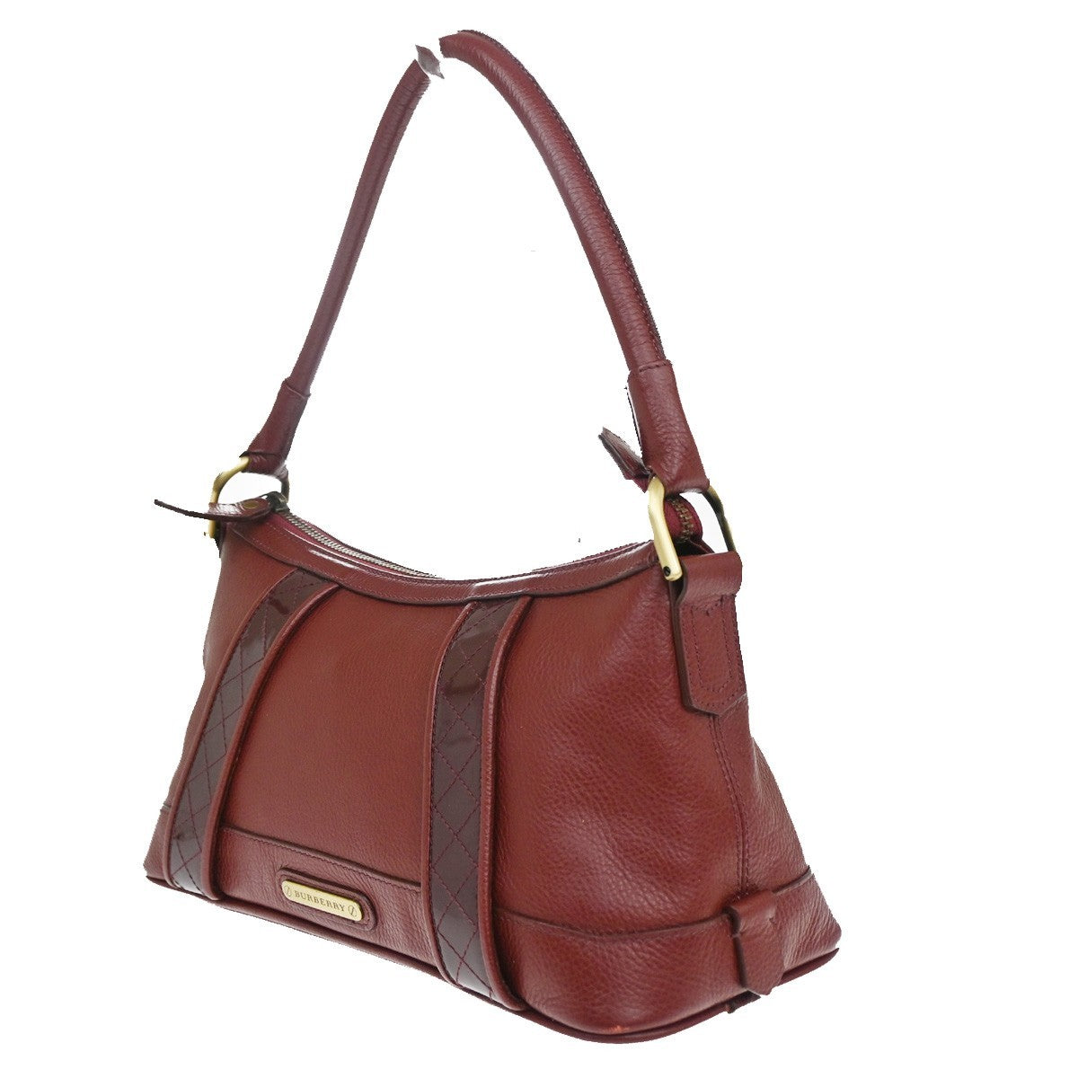 BURBERRY Logo Nova Check Shoulder Bag Patent Leather Red GHW 04CA361