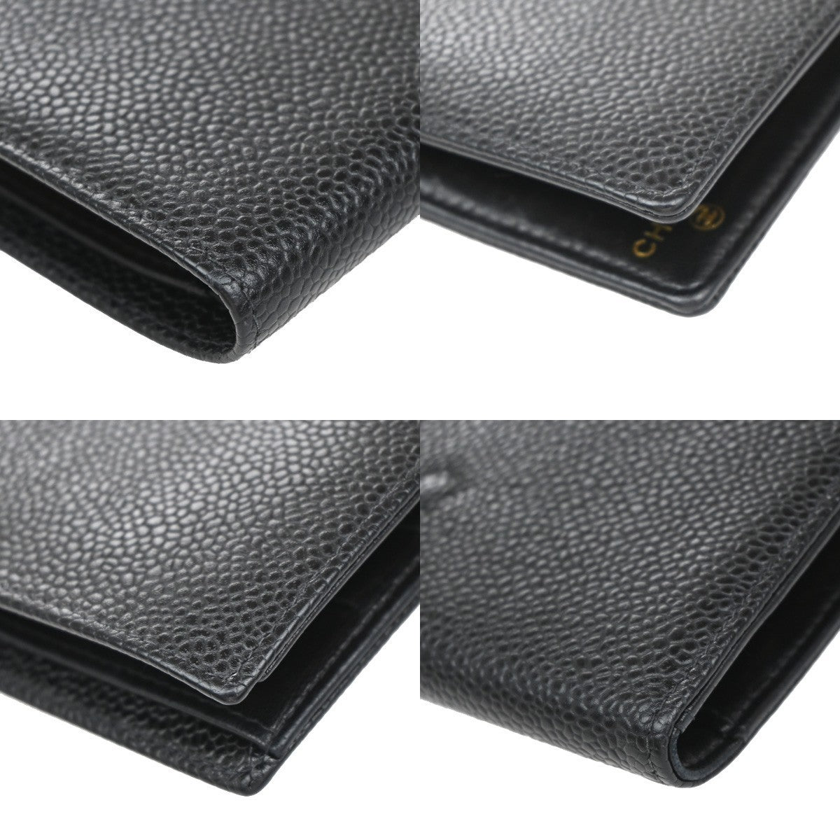 CHANEL CC Logo Long Bifold Wallet Grained Calfskin Leather Black France 16RF812