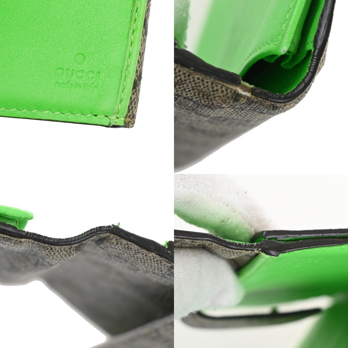 GUCCI Logo GG Tri-fold Long Wallet Supreme Leather Brown Green Heart 01TA236