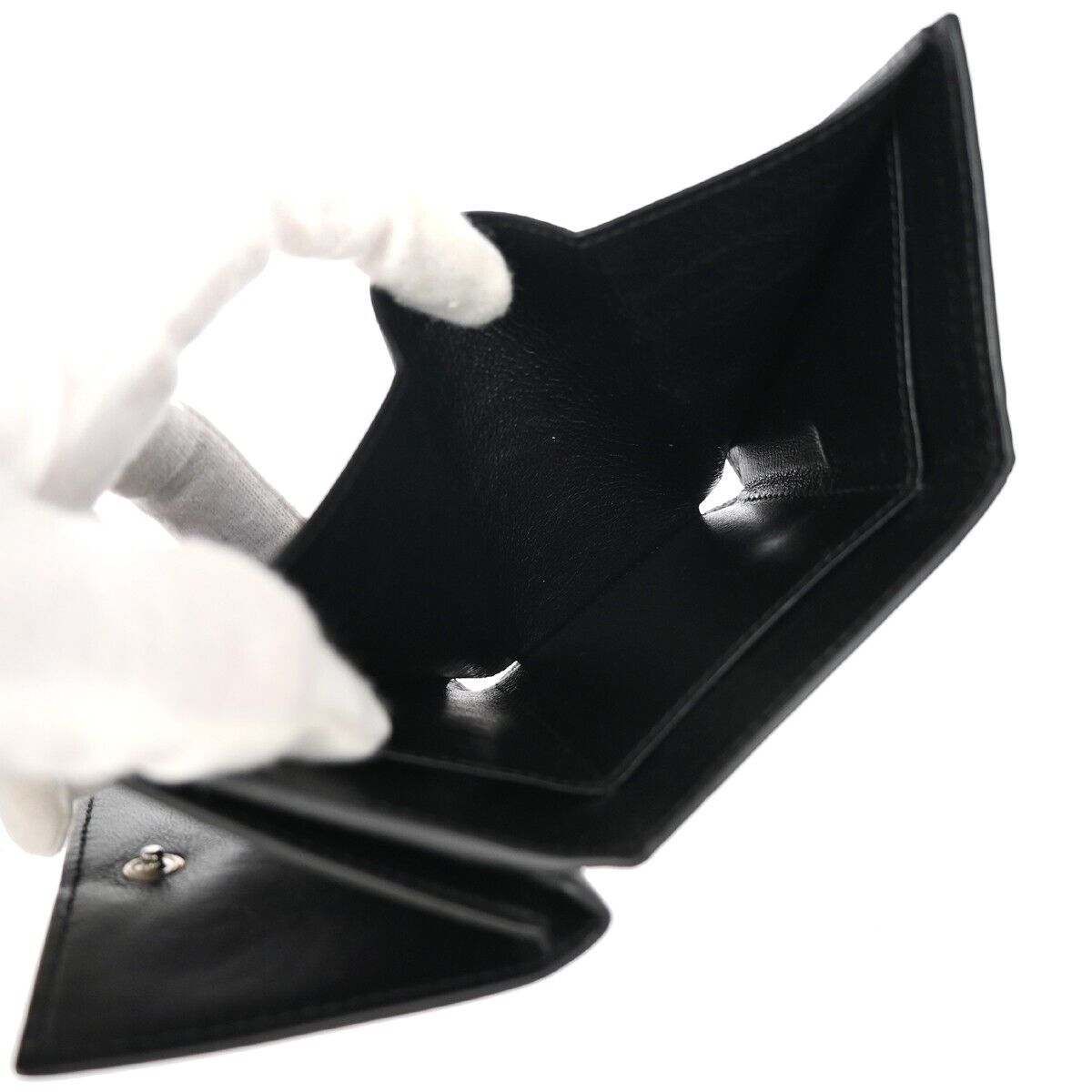 BALENCIAGA Logo Everyday Mini Trifold Wallet Purse Leather Black Italy 64EA106