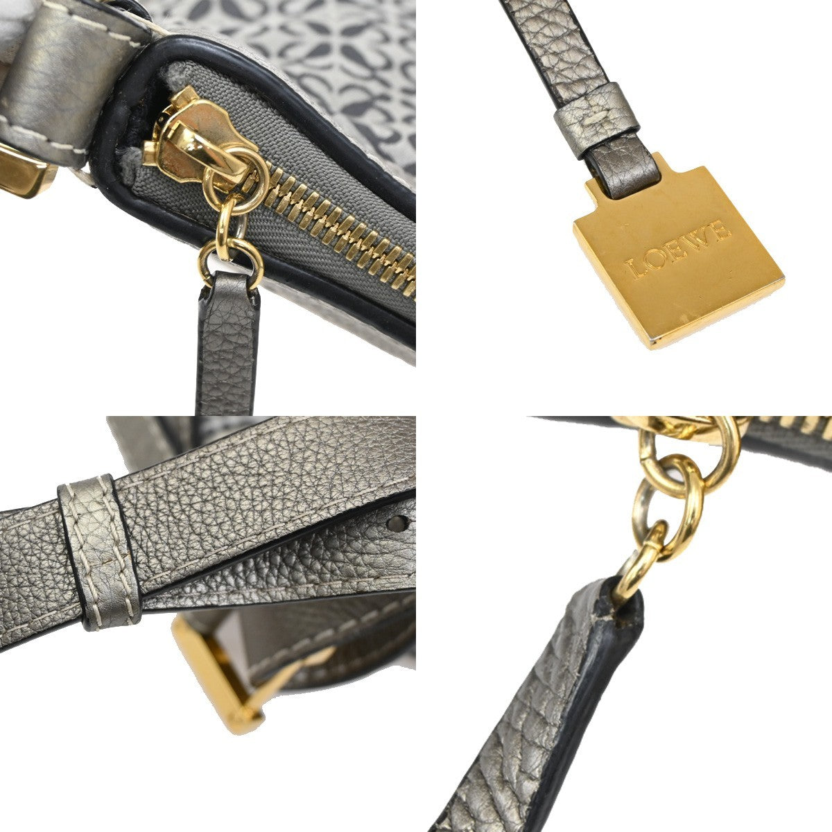 LOEWE Logo New Road Crossbody Shoulder Bag Canvas Leather Gray GHW 30KB767