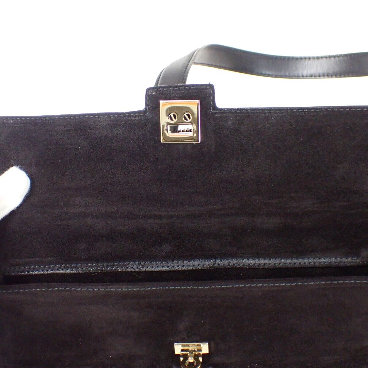 RARE! SALVATORE FERRAGAMO Gancini Shoulder Bag Suede Leather Black Italy 30HB115