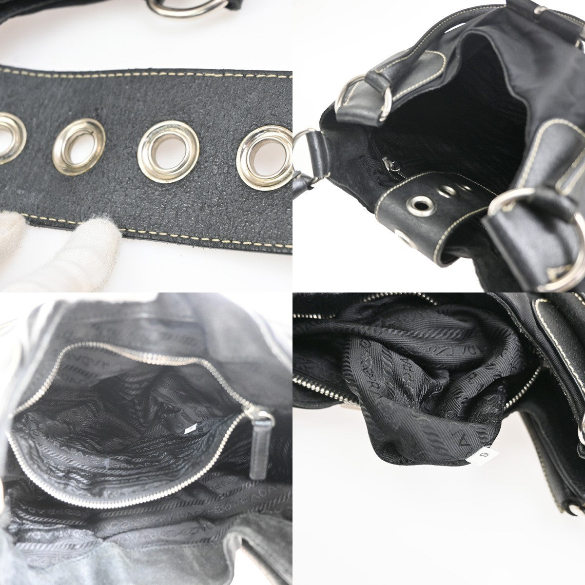 PRADA MILANO Logo Tessuto Shoulder Hobo Bag Nylon Leather Black 65KC491