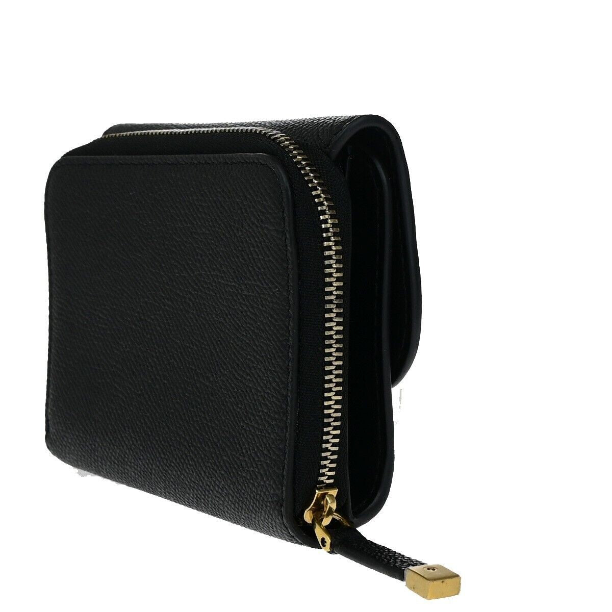 CHRISTIAN DIOR Logo Saddle Trifold Wallet Purse Leather Black GHW Italy 11RK018