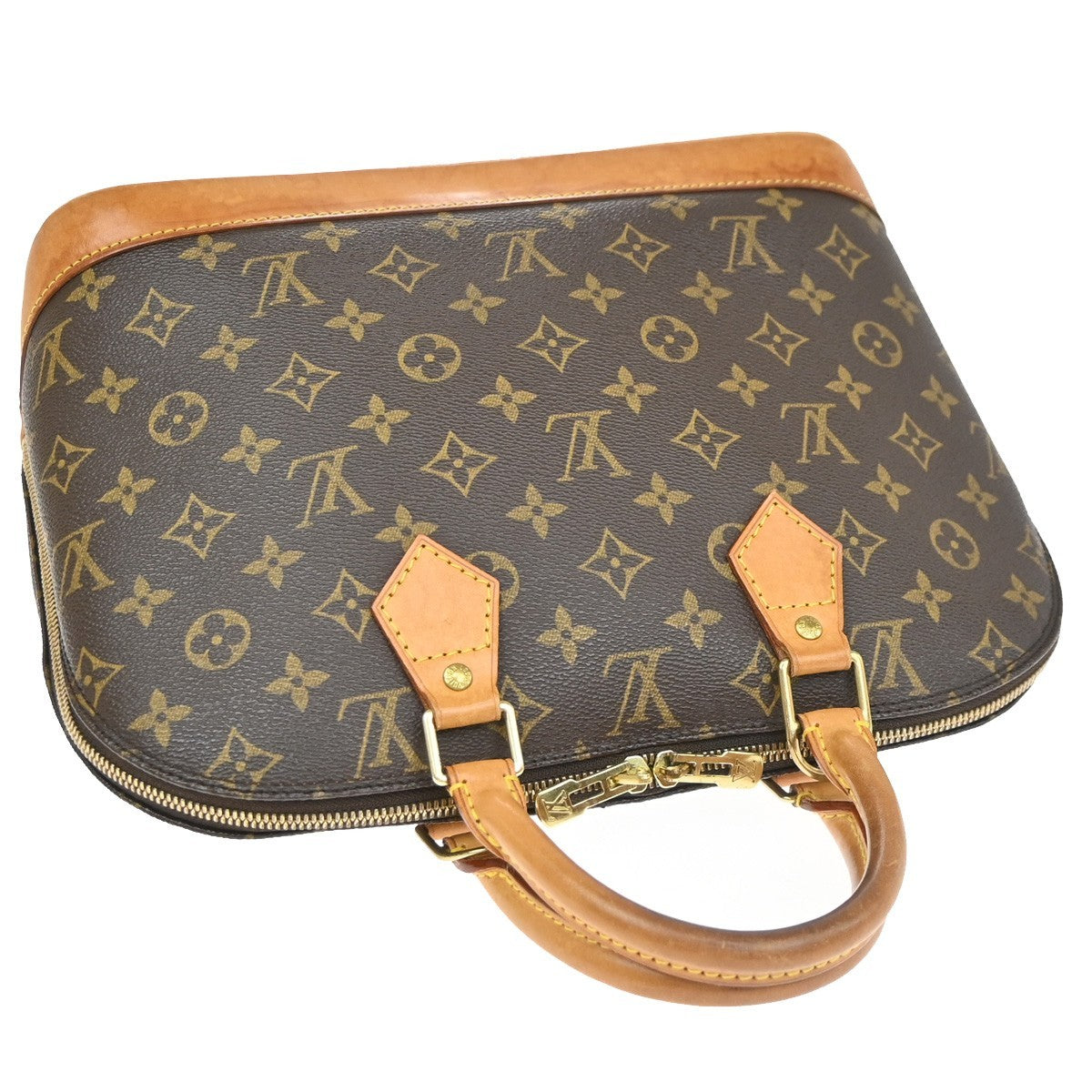 LOUIS VUITTON LV Logo Alma Hand Bag Monogram Leather Brown France M51130 70YJ230