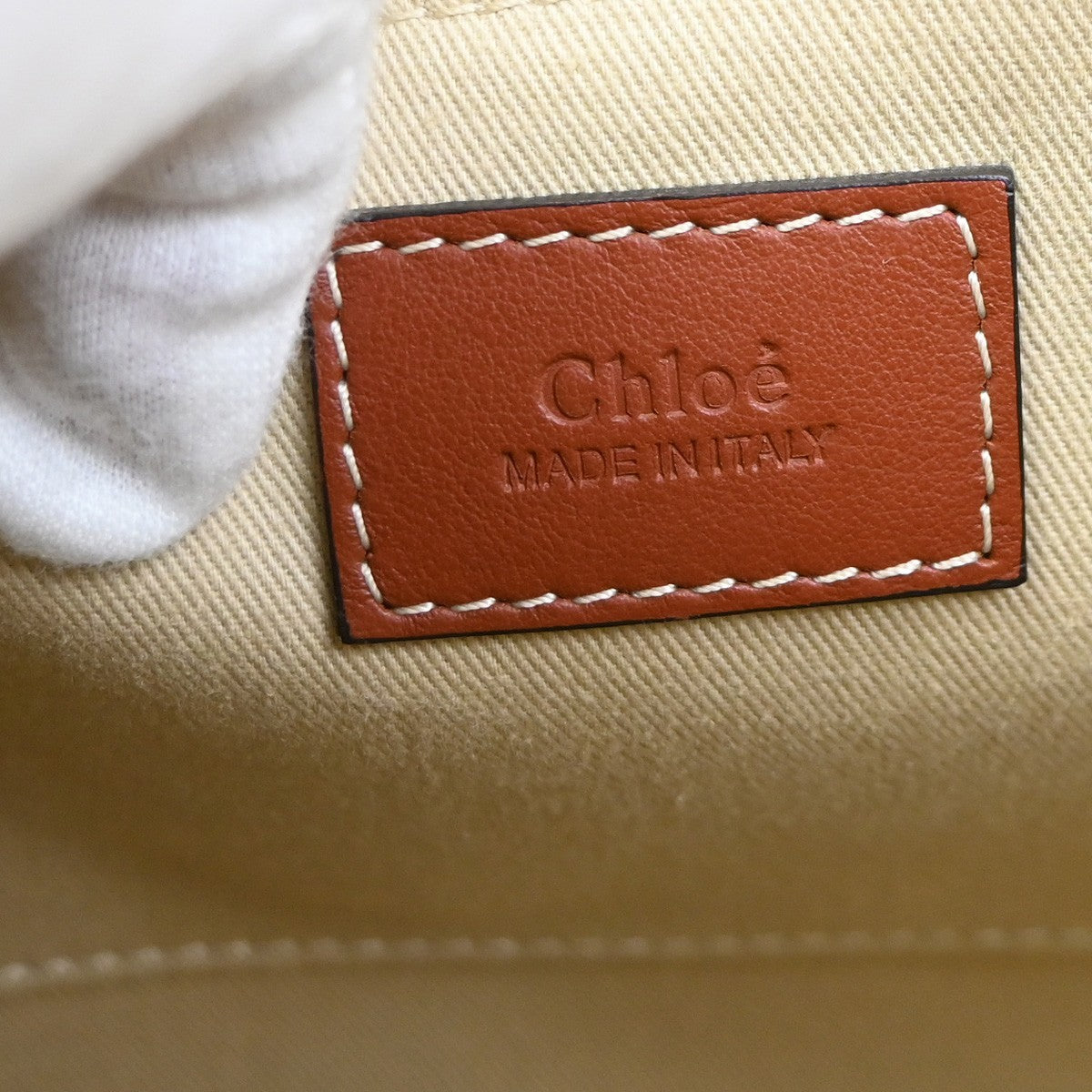 CHLOE Logo Woody Small Hand Tote Bag Canvas Leather Beige Brown Italy 77RQ021