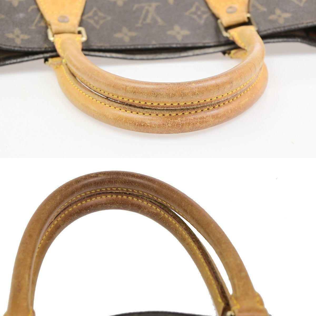 LOUIS VUITTON Logo Sac Plat Hand Tote Bag Monogram Leather Brown M51140 64PA102