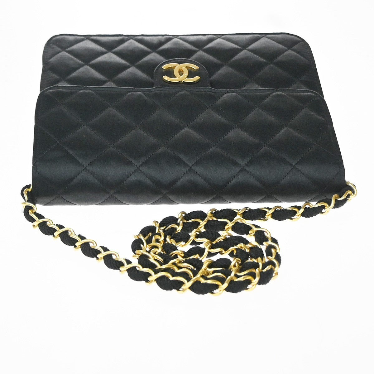CHANEL CC Logo Mini Matelasse Chain Shoulder Bag Satin BK GHW Vintage 307RQ020