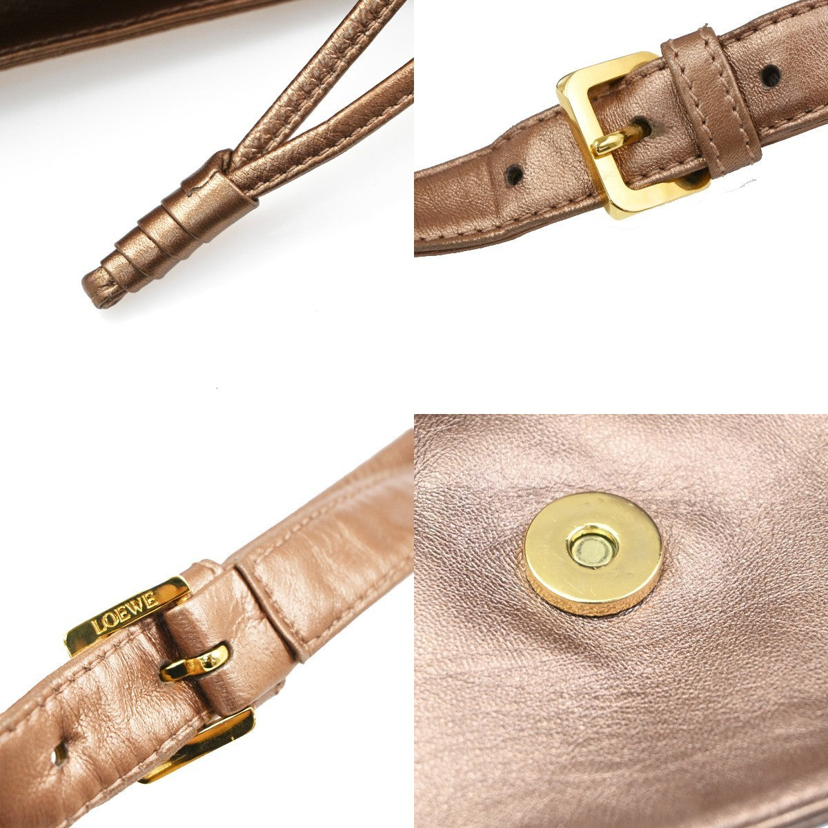 LOEWE Logo Anagram Crossbody Shoulder Bag Leather Bronze GHW Spain 86KD171