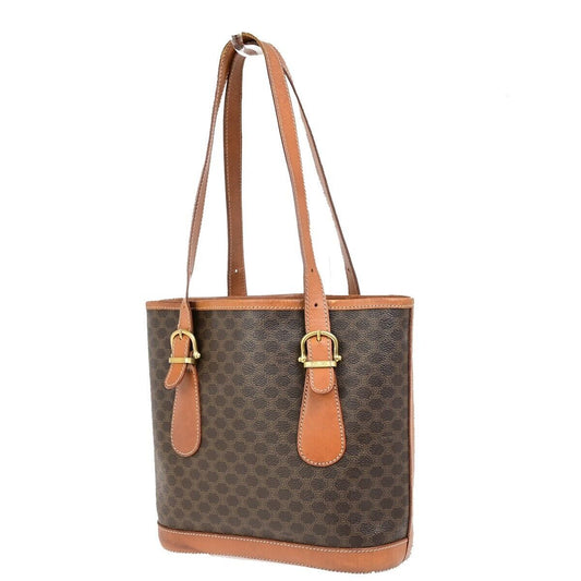 CELINE Logo Macadam Pattern Shoulder Tote Bag PVC Leather Brown Italy 61FB227