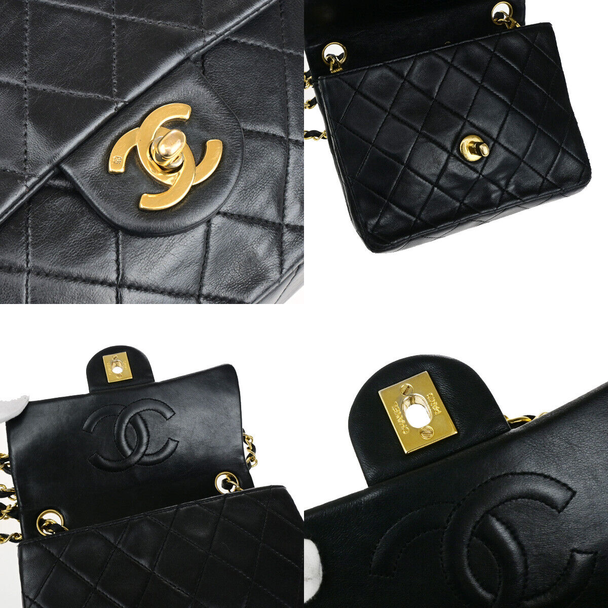 CHANEL CC Mini Matelasse Chain Shoulder Bag Leather Black GHW Vintage 691RK762