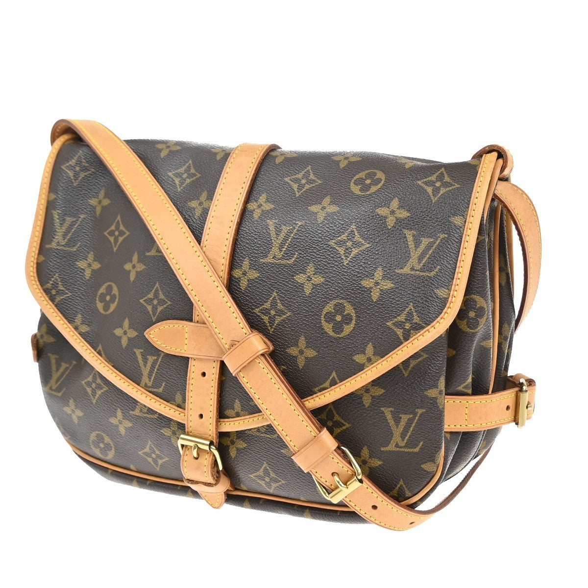 LOUIS VUITTON Logo Saumur 30 Shoulder Bag Monogram Leather Brown M42256 55CA088