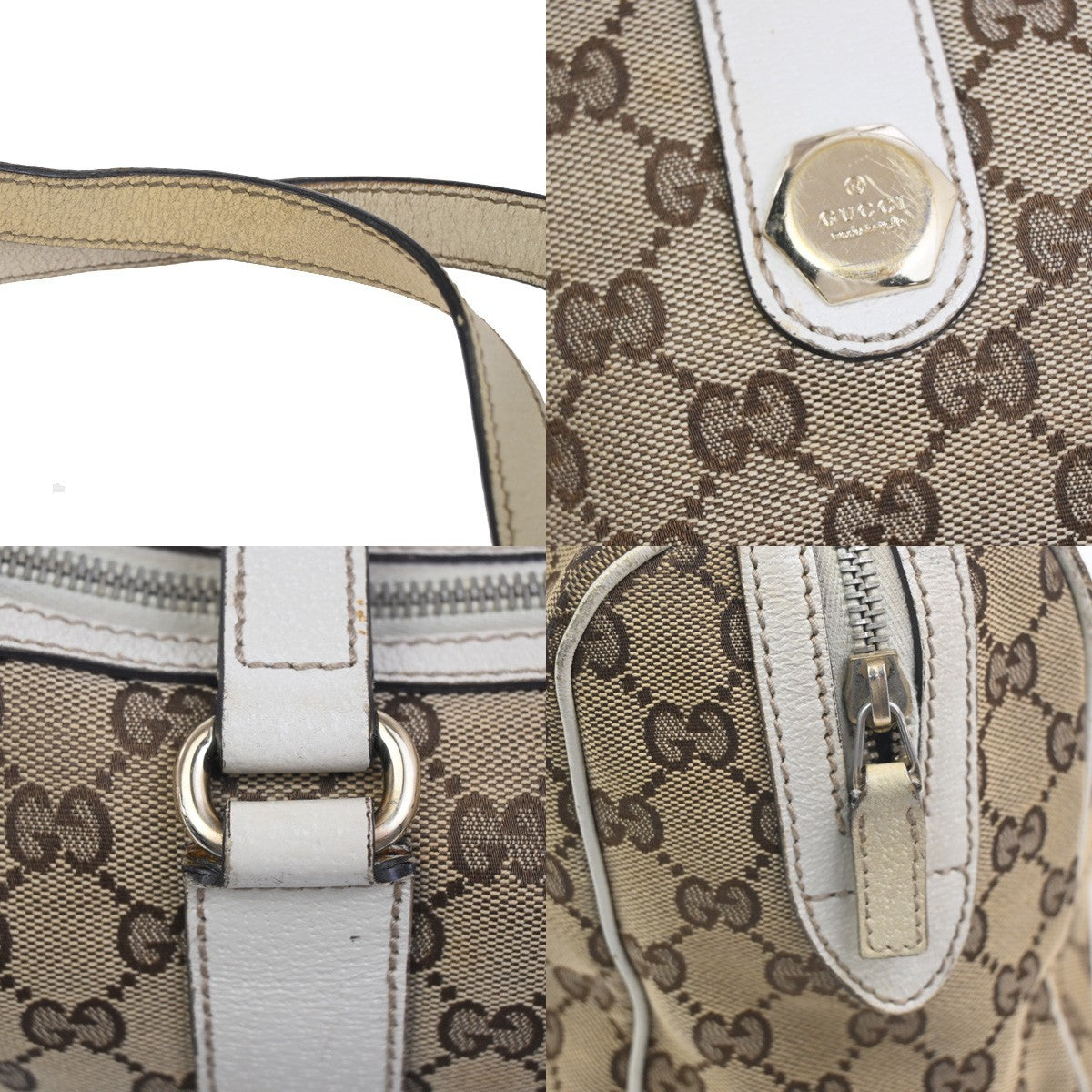 GUCCI GG Pattern Charmy Hand Boston Bag Canvas Leather Brown White GHW 04ZA341