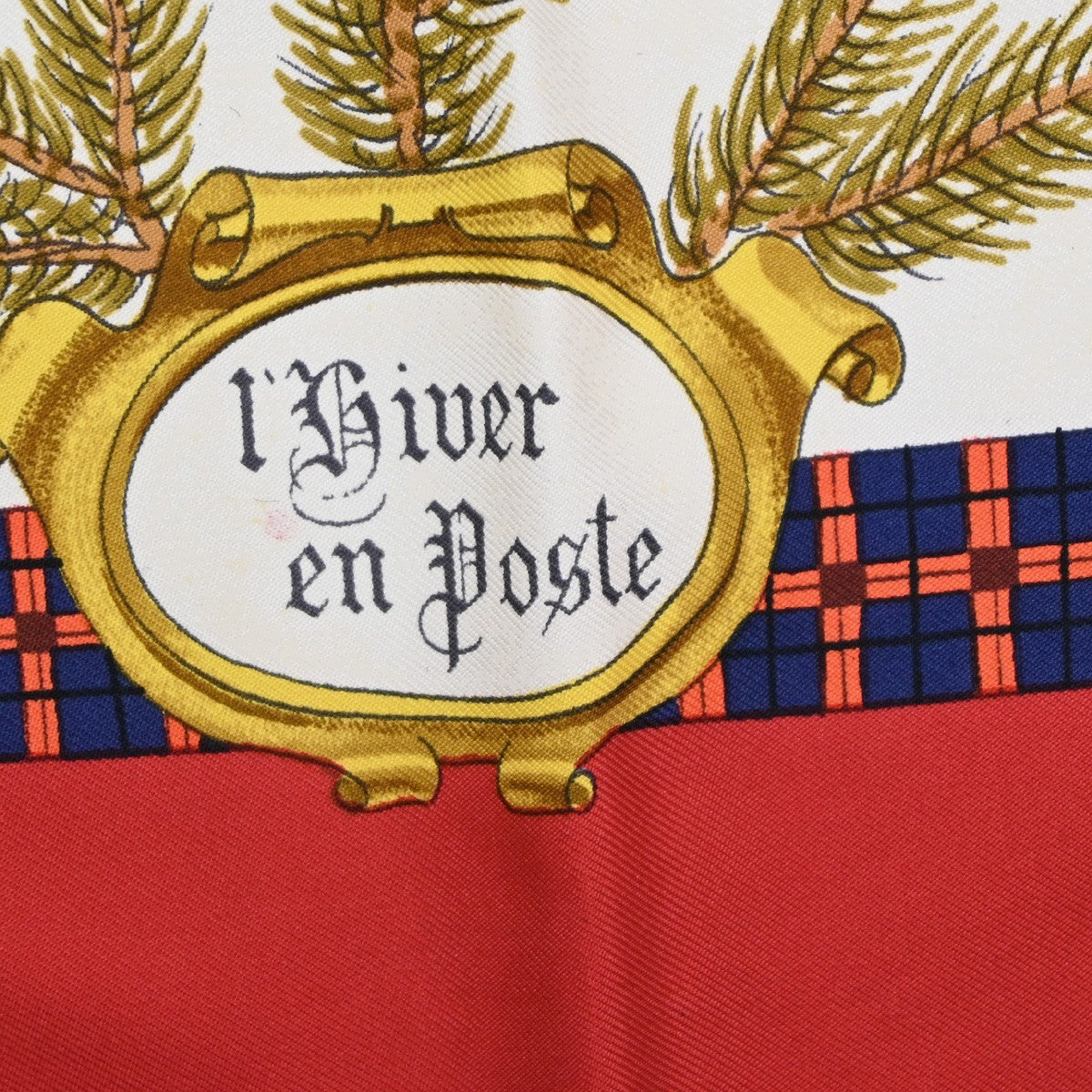 HERMES XL Carre l'Hiver en Poste Ledoux Scarf 100% Silk Red White 63RL907