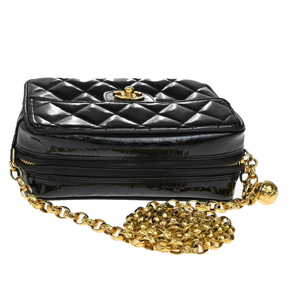 CHANEL CC Matelasse Mini Chain Shoulder Bag Patent Leather BK GHW VTG 375RL116