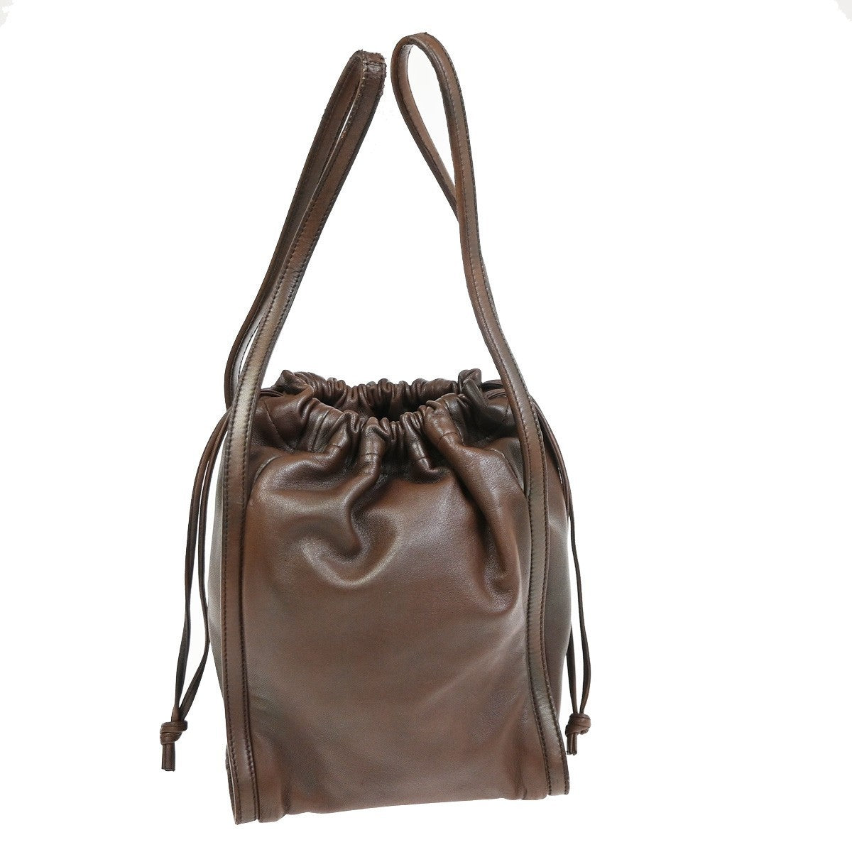 LOEWE LOGO Drawstring Shoulder Hand Bag Leather Brown GHW 38CA960