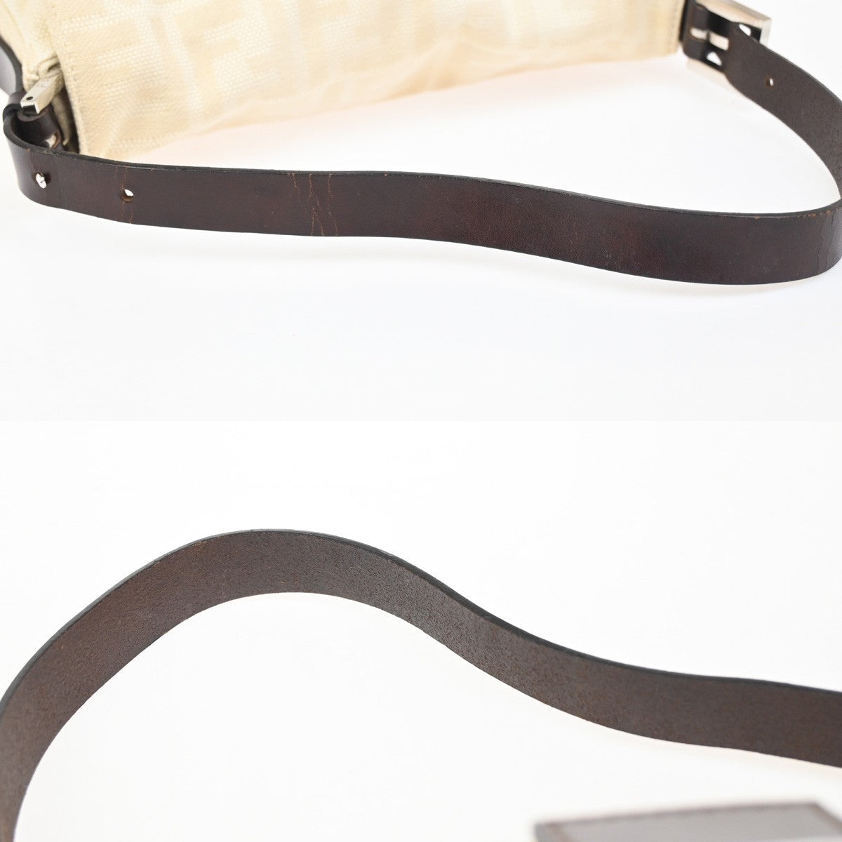 FENDI Mamma Baguette Zucca Shoulder Bag Canvas Leather White SHW Italy 98ZA279