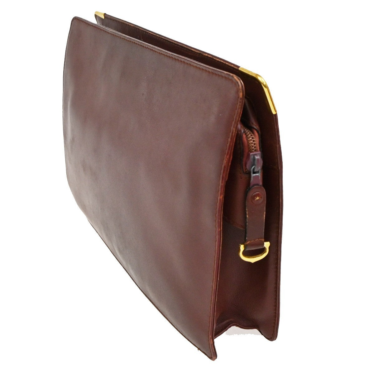 MUST DE CARTIER 2C Logo Wallet Clutch Hand Bag Leather Red Gold 08TA272