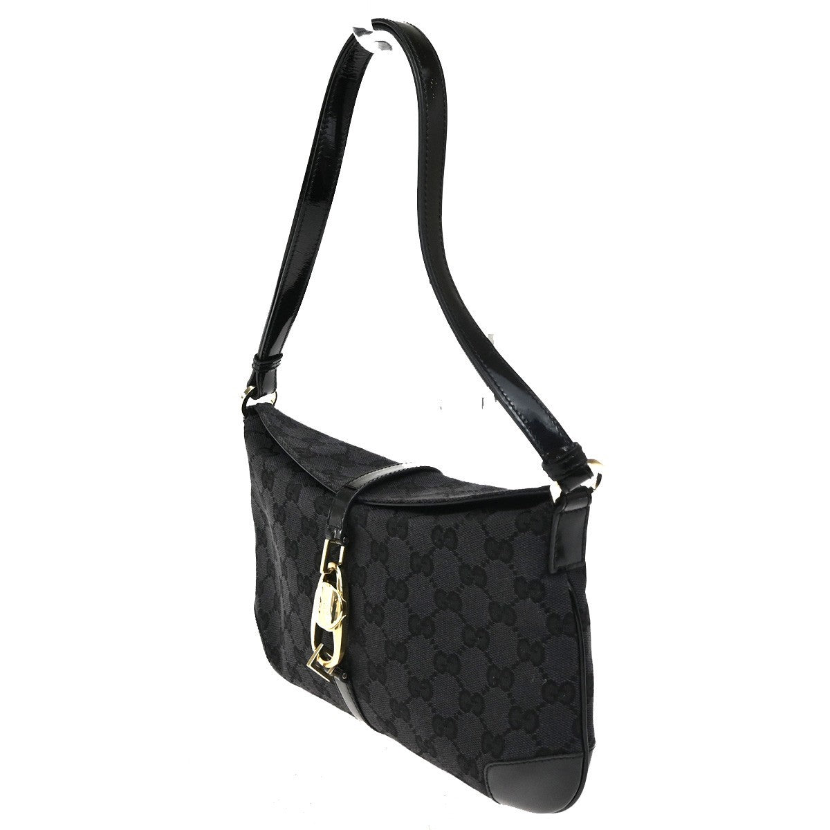 GUCCI Jackie GG 2Way Shoulder Hand Bag Canvas Patent Leather GHW Italy 85CA582