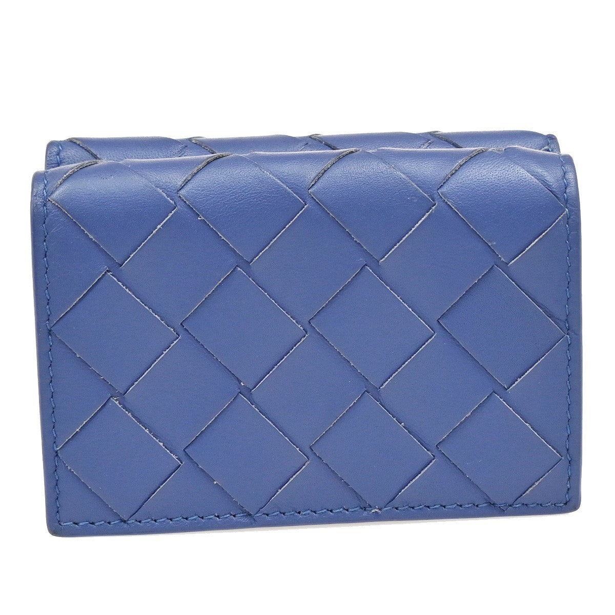 BOTTEGA VENETA INTRECCIATO Trifold Compact Wallet Leather Blue Italy 35KA812